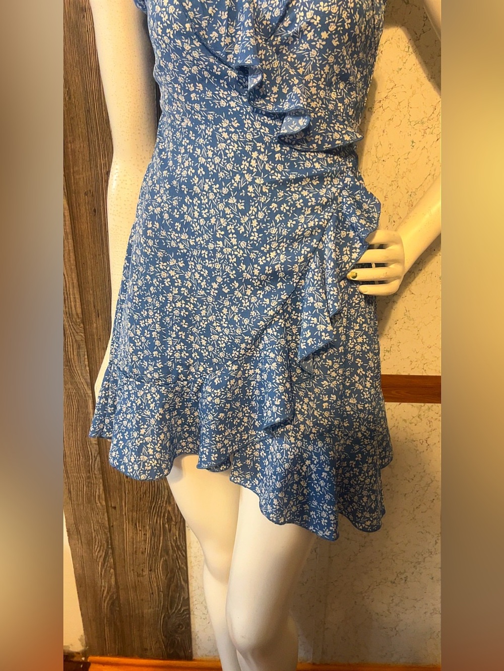 SHEIN Blue Floral Ruffle Cami Mini Dress Size xs - Picture 3 of 6